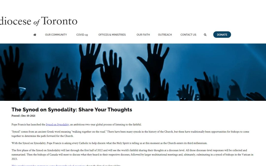 CANADA, Archdiocese of Toronto, Simple FAQs to explain the synod