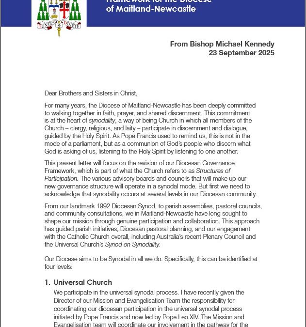 #SynodGoodPractice: Maitland-Newscastle (Australia) Letter on Synodality